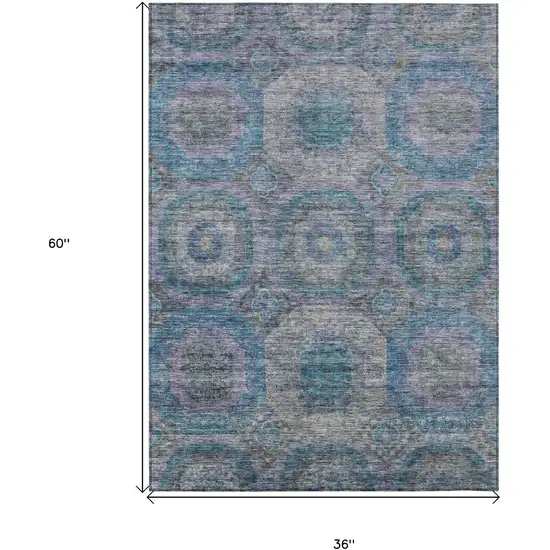 Blue And Gray Geometric Washable Indoor Outdoor Area Rug Photo 3