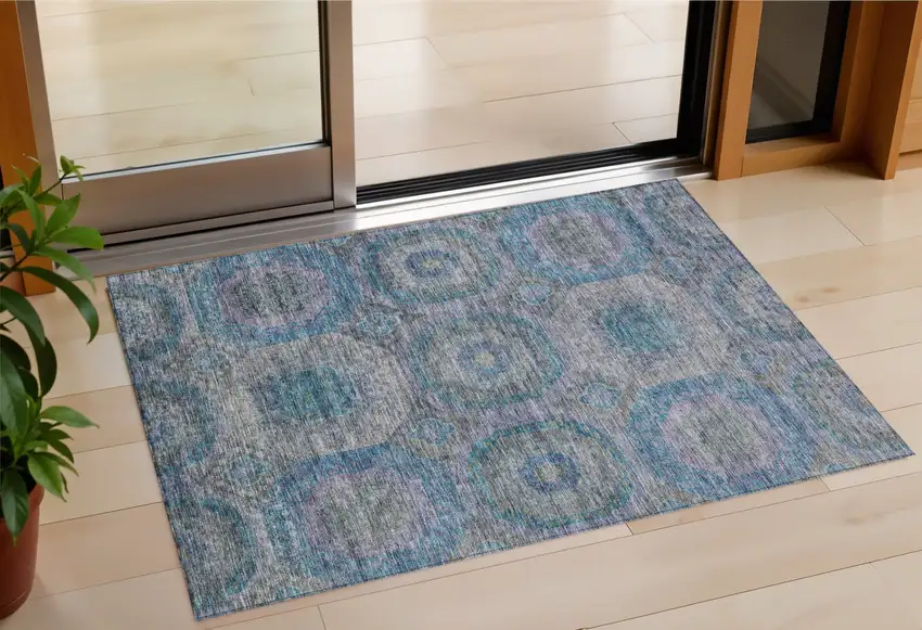 Blue And Gray Geometric Washable Indoor Outdoor Area Rug Photo 1