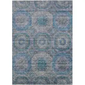Photo of Blue And Gray Geometric Washable Indoor Outdoor Area Rug