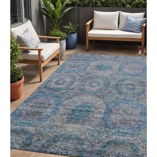 Blue And Gray Geometric Washable Indoor Outdoor Area Rug Photo 1