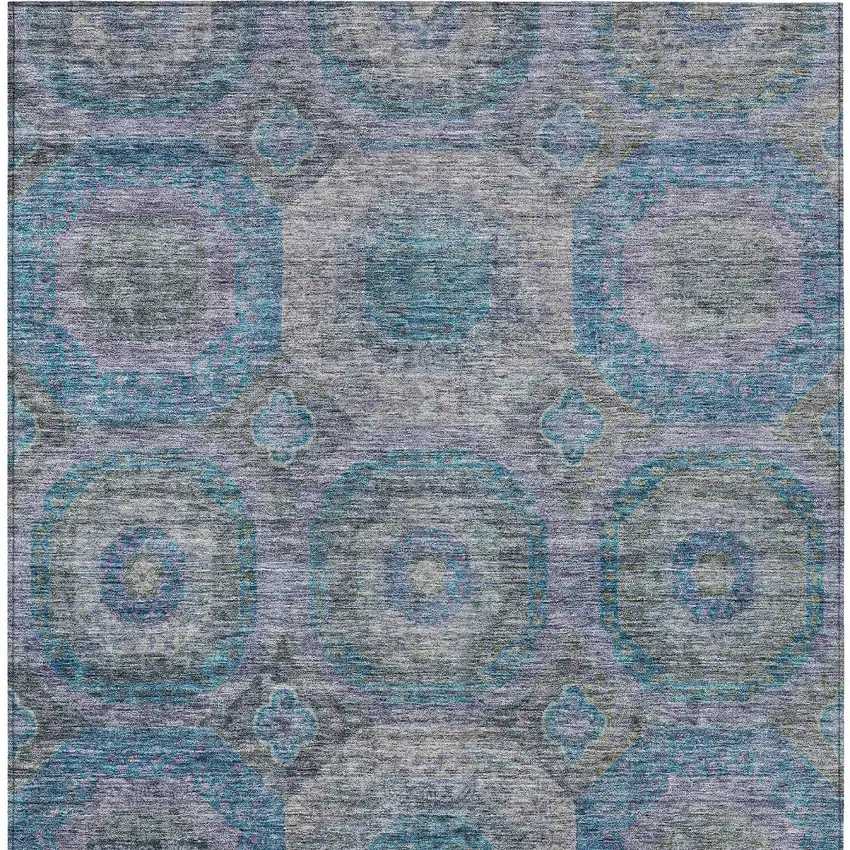 Blue And Gray Geometric Washable Indoor Outdoor Area Rug Photo 8