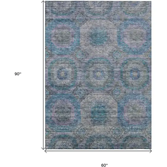Blue And Gray Geometric Washable Indoor Outdoor Area Rug Photo 3