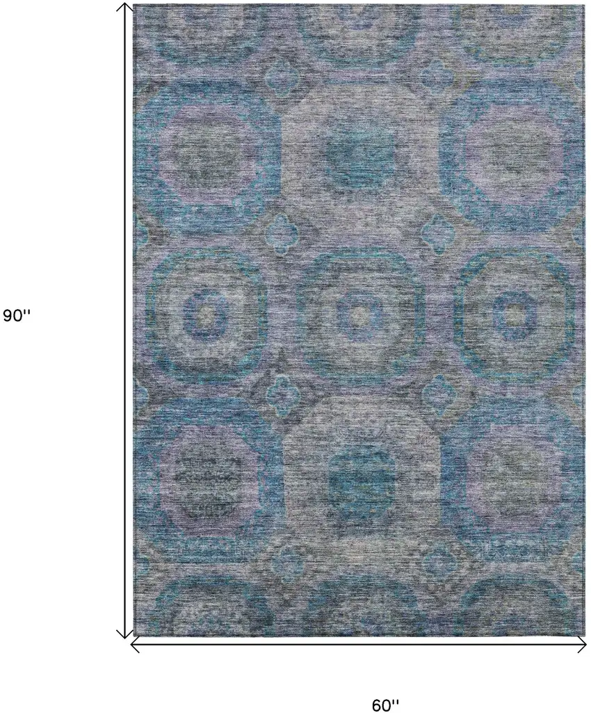 Blue And Gray Geometric Washable Indoor Outdoor Area Rug Photo 3