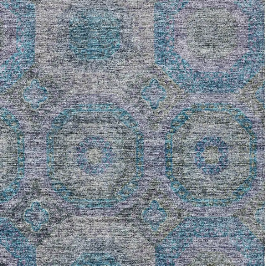 Blue And Gray Geometric Washable Indoor Outdoor Area Rug Photo 7