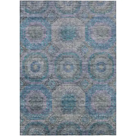 Blue And Gray Geometric Washable Indoor Outdoor Area Rug Photo 2