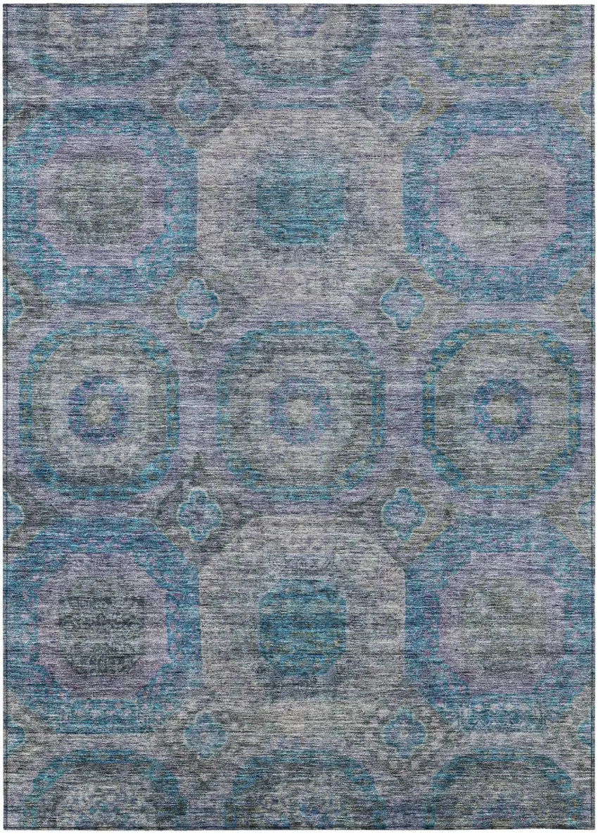 Blue And Gray Geometric Washable Indoor Outdoor Area Rug Photo 2