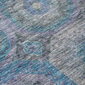 Photo of Blue And Gray Geometric Washable Indoor Outdoor Area Rug