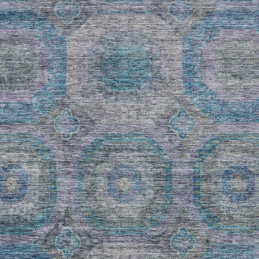 Blue And Gray Geometric Washable Indoor Outdoor Area Rug Photo 7