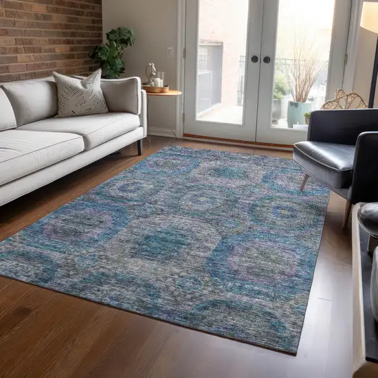 Blue And Gray Geometric Washable Indoor Outdoor Area Rug Photo 9