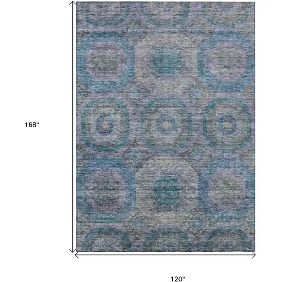Blue And Gray Geometric Washable Indoor Outdoor Area Rug Photo 3