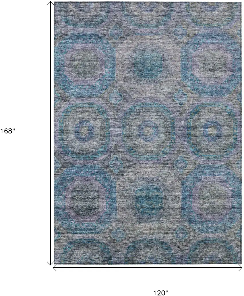 Blue And Gray Geometric Washable Indoor Outdoor Area Rug Photo 3