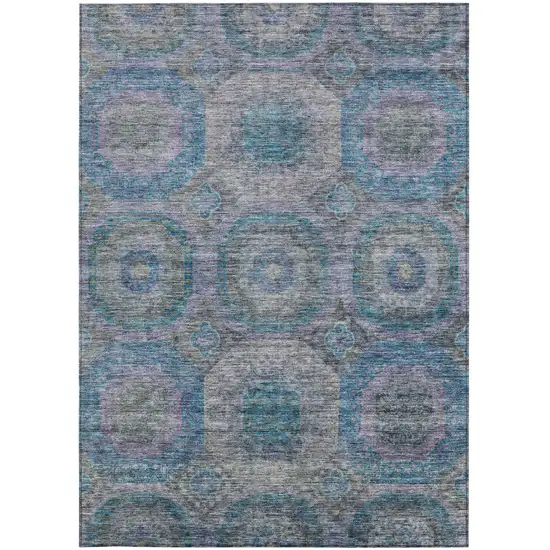 Blue And Gray Geometric Washable Indoor Outdoor Area Rug Photo 7