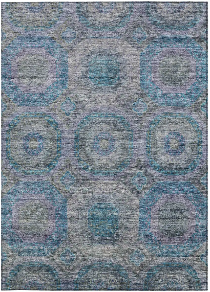 Blue And Gray Geometric Washable Indoor Outdoor Area Rug Photo 7