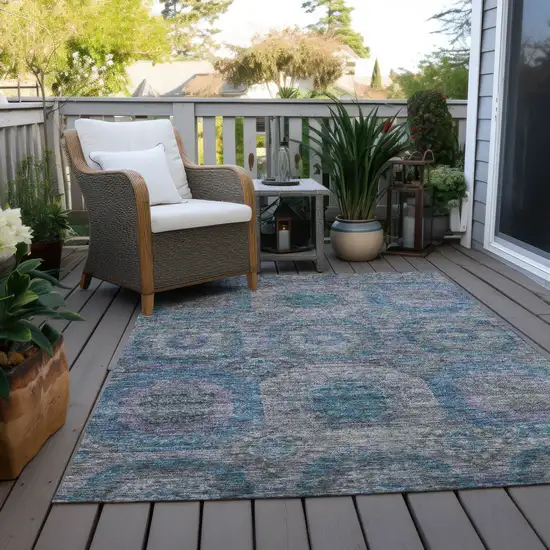 Blue And Gray Geometric Washable Indoor Outdoor Area Rug Photo 8