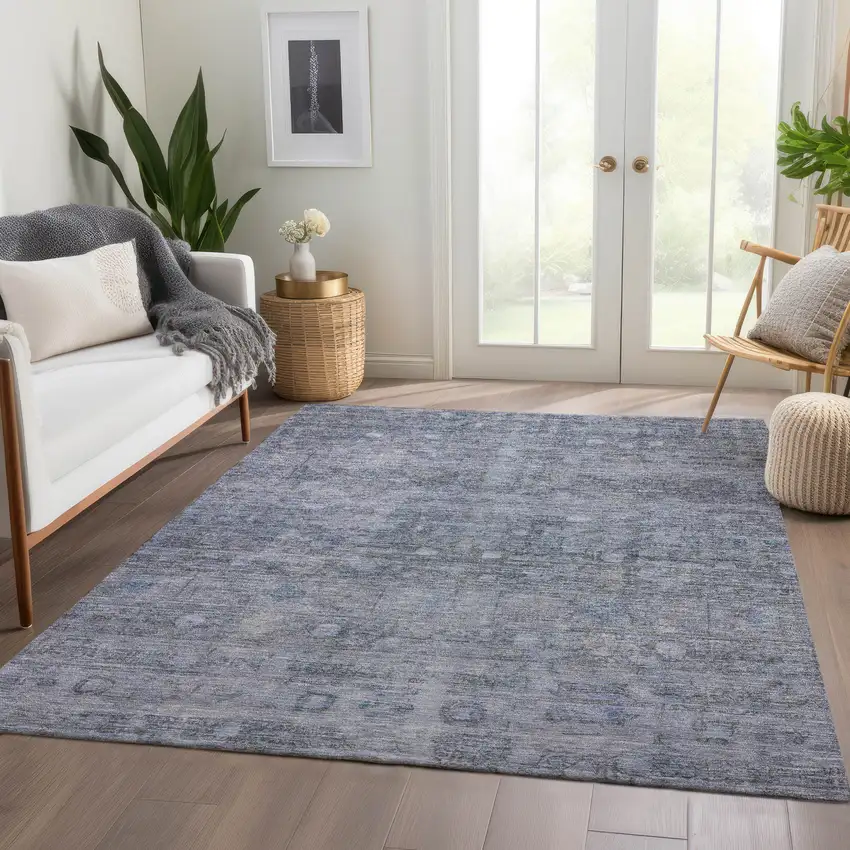 Blue And Gray Geometric Washable Indoor Outdoor Area Rug Photo 7