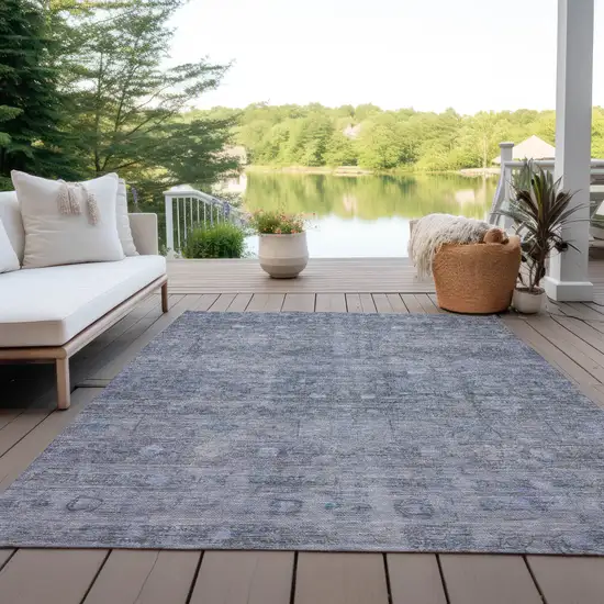 Blue And Gray Geometric Washable Indoor Outdoor Area Rug Photo 5