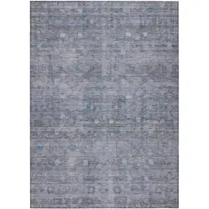 Photo of Blue And Gray Geometric Washable Indoor Outdoor Area Rug