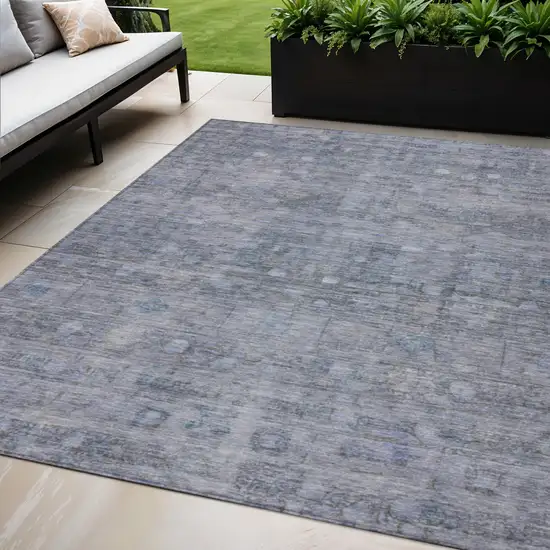 Blue And Gray Geometric Washable Indoor Outdoor Area Rug Photo 2