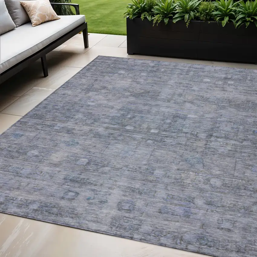 Blue And Gray Geometric Washable Indoor Outdoor Area Rug Photo 2