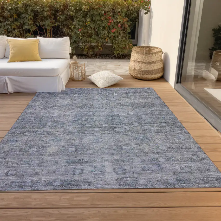 Blue And Gray Geometric Washable Indoor Outdoor Area Rug Photo 8