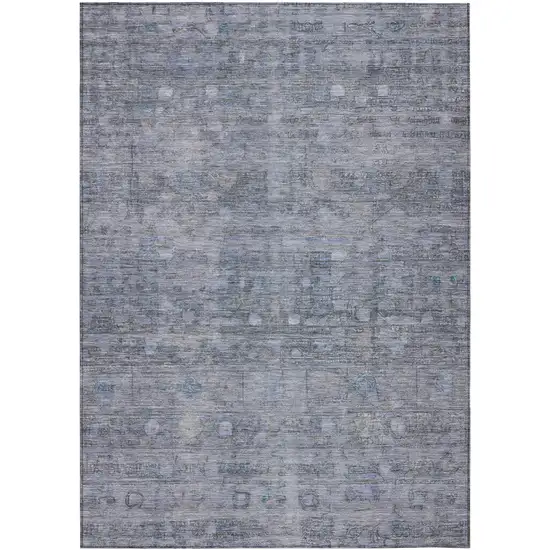 Blue And Gray Geometric Washable Indoor Outdoor Area Rug Photo 1