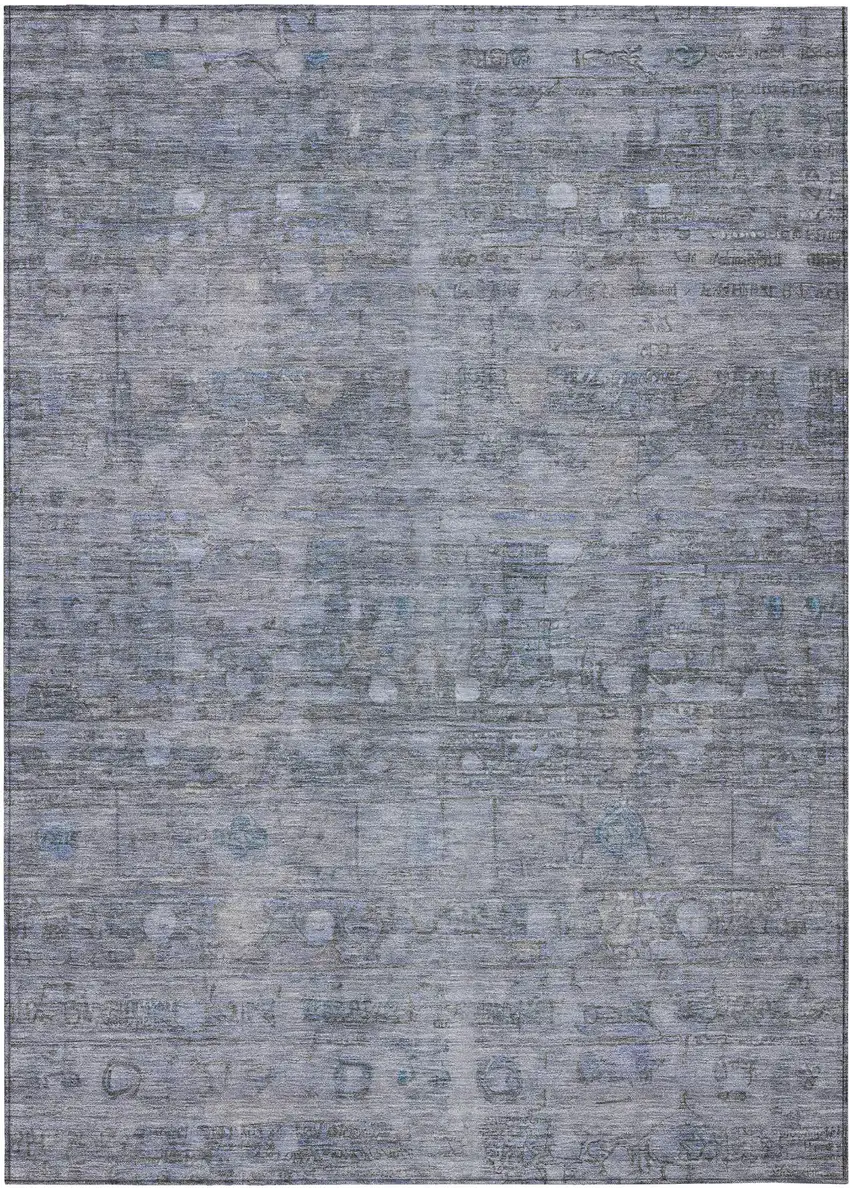 Blue And Gray Geometric Washable Indoor Outdoor Area Rug Photo 1