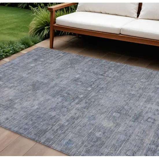 Blue And Gray Geometric Washable Indoor Outdoor Area Rug Photo 2