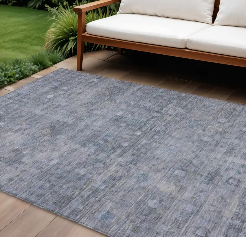Blue And Gray Geometric Washable Indoor Outdoor Area Rug Photo 2