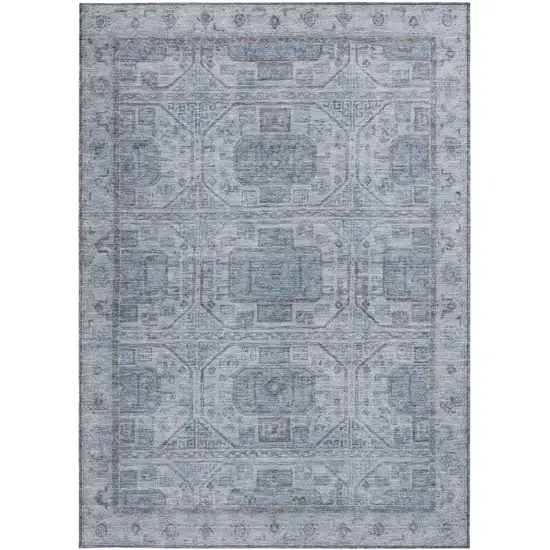 Blue And Gray Geometric Washable Indoor Outdoor Area Rug Photo 4