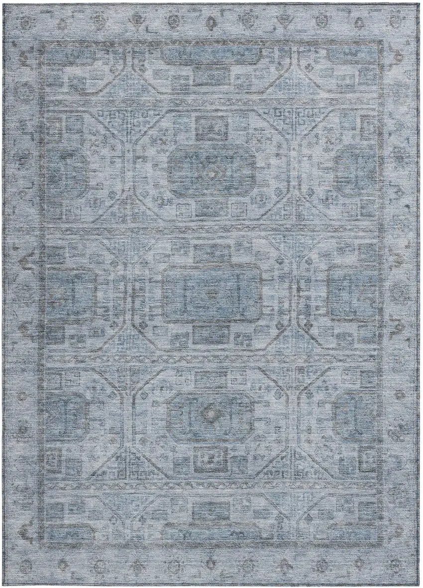 Blue And Gray Geometric Washable Indoor Outdoor Area Rug Photo 3