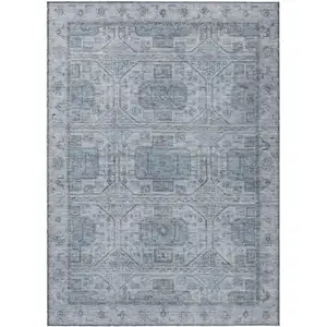 Photo of Blue And Gray Geometric Washable Indoor Outdoor Area Rug