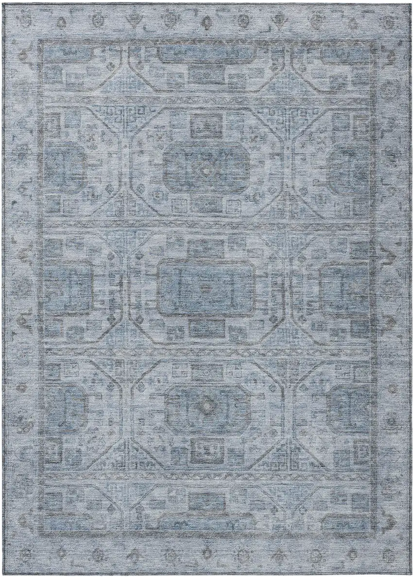 Blue And Gray Geometric Washable Indoor Outdoor Area Rug Photo 1