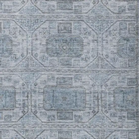 Blue And Gray Geometric Washable Indoor Outdoor Area Rug Photo 3