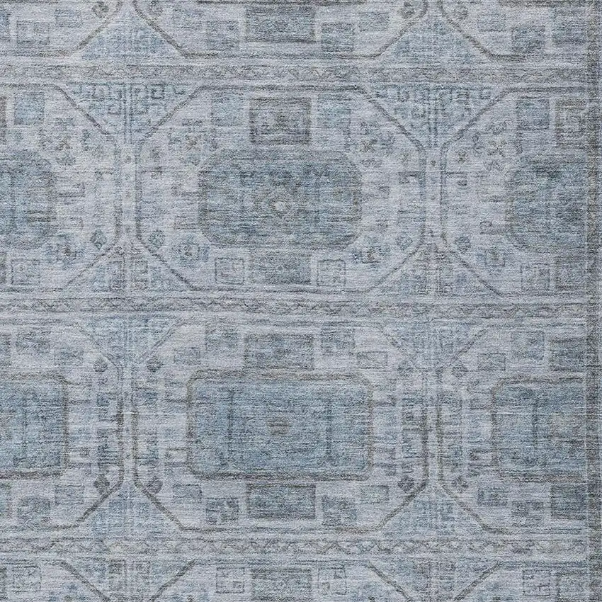 Blue And Gray Geometric Washable Indoor Outdoor Area Rug Photo 3