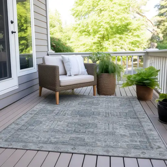 Blue And Gray Geometric Washable Indoor Outdoor Area Rug Photo 8