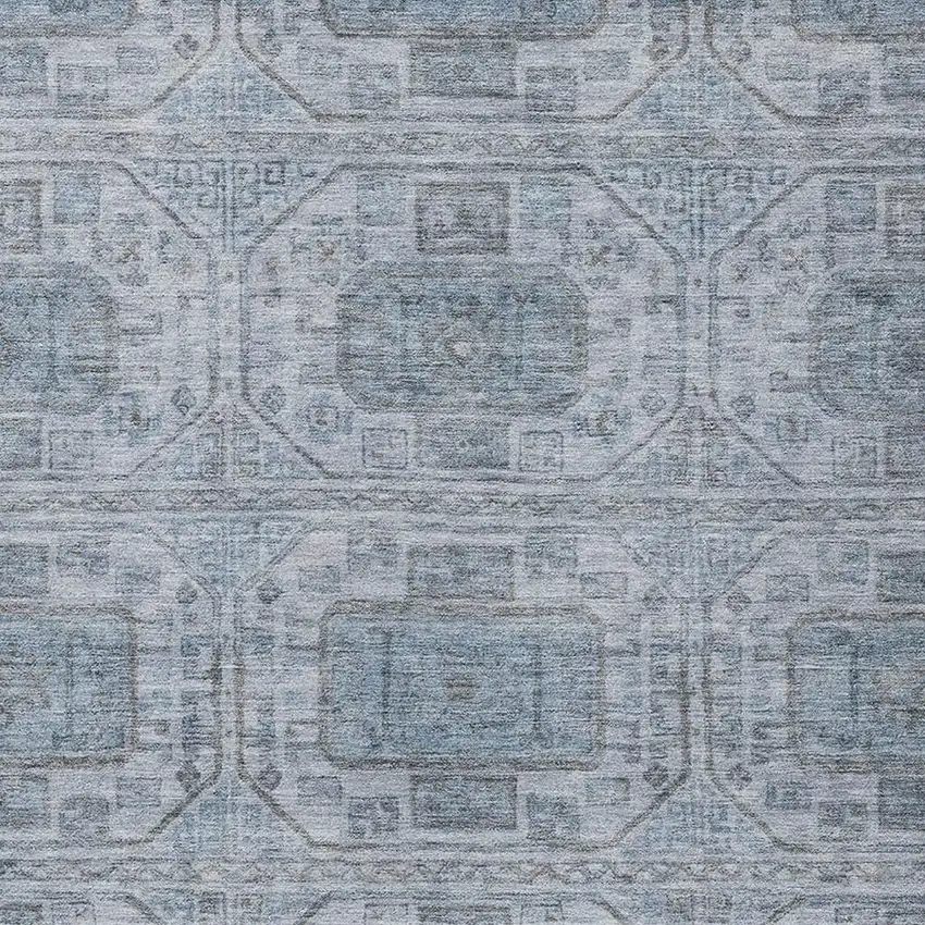 Blue And Gray Geometric Washable Indoor Outdoor Area Rug Photo 3