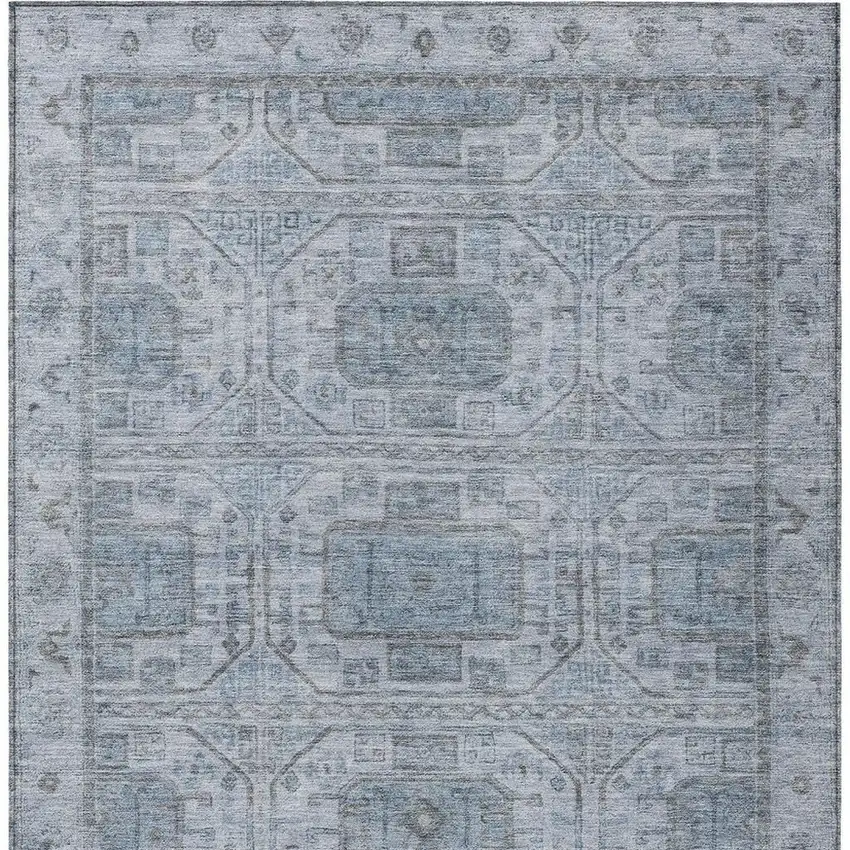 Blue And Gray Geometric Washable Indoor Outdoor Area Rug Photo 4