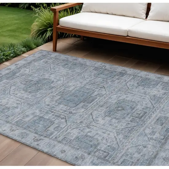 Blue And Gray Geometric Washable Indoor Outdoor Area Rug Photo 2