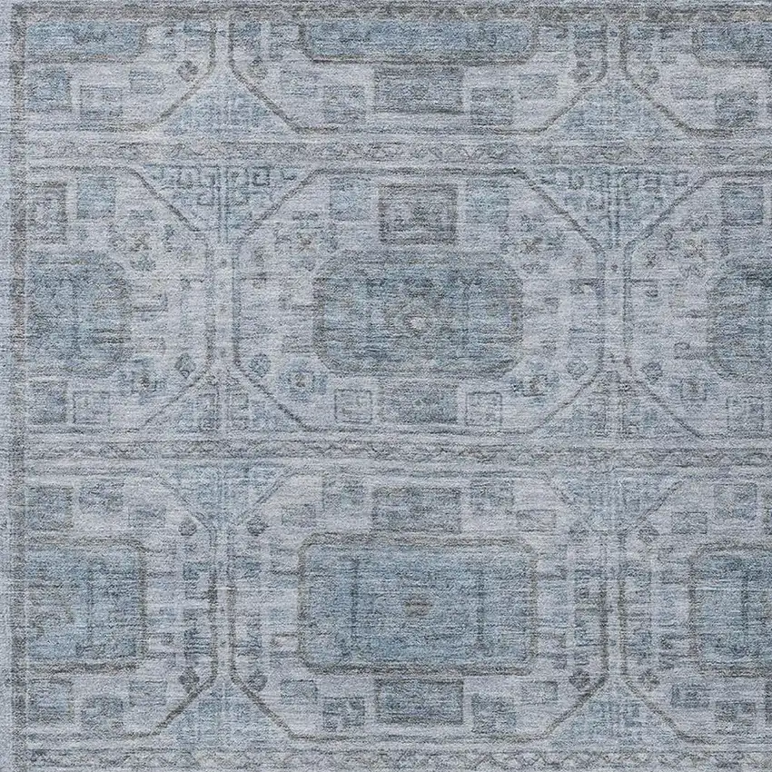 Blue And Gray Geometric Washable Indoor Outdoor Area Rug Photo 3