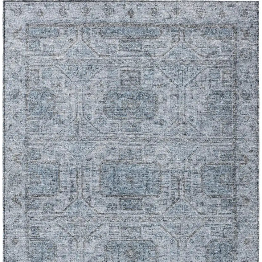 Blue And Gray Geometric Washable Indoor Outdoor Area Rug Photo 9
