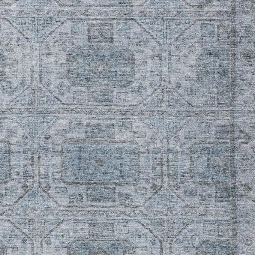 Blue And Gray Geometric Washable Indoor Outdoor Area Rug Photo 4