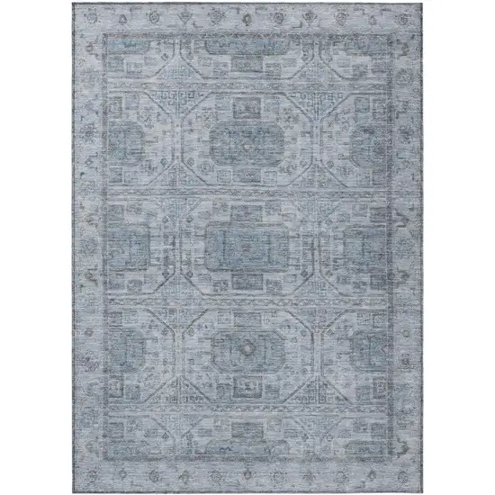 Blue And Gray Geometric Washable Indoor Outdoor Area Rug Photo 1