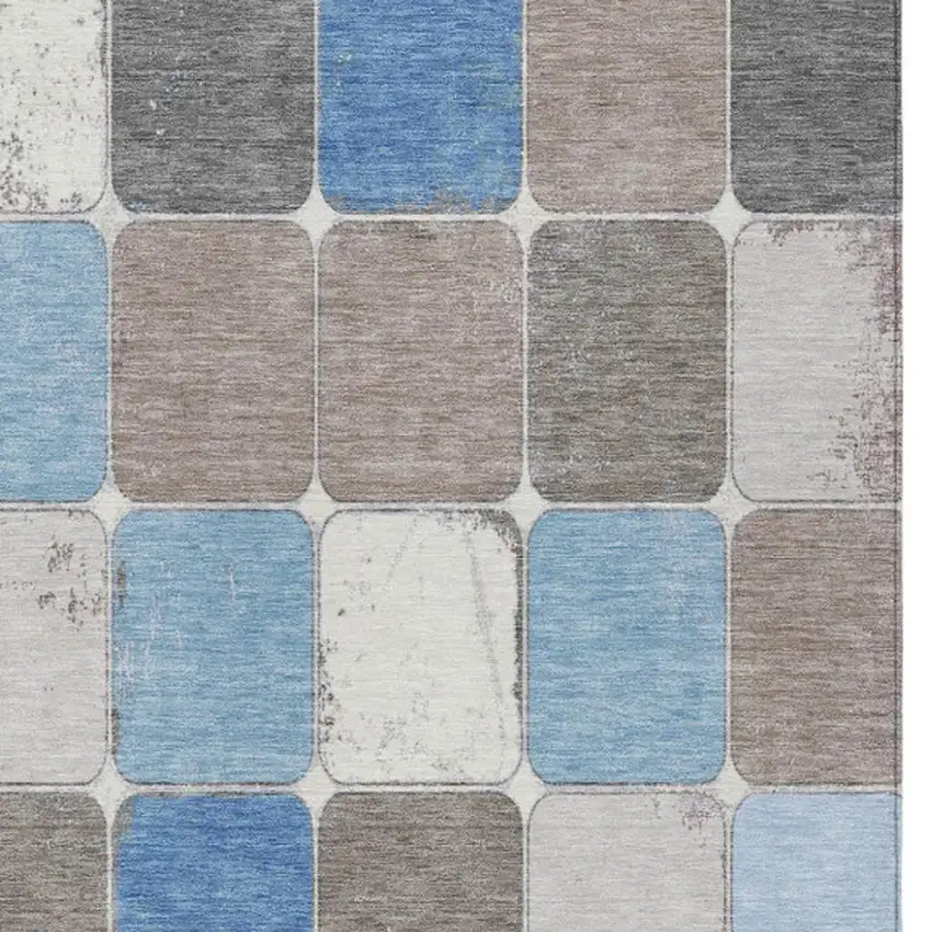 Blue And Gray Geometric Washable Indoor Outdoor Area Rug Photo 4
