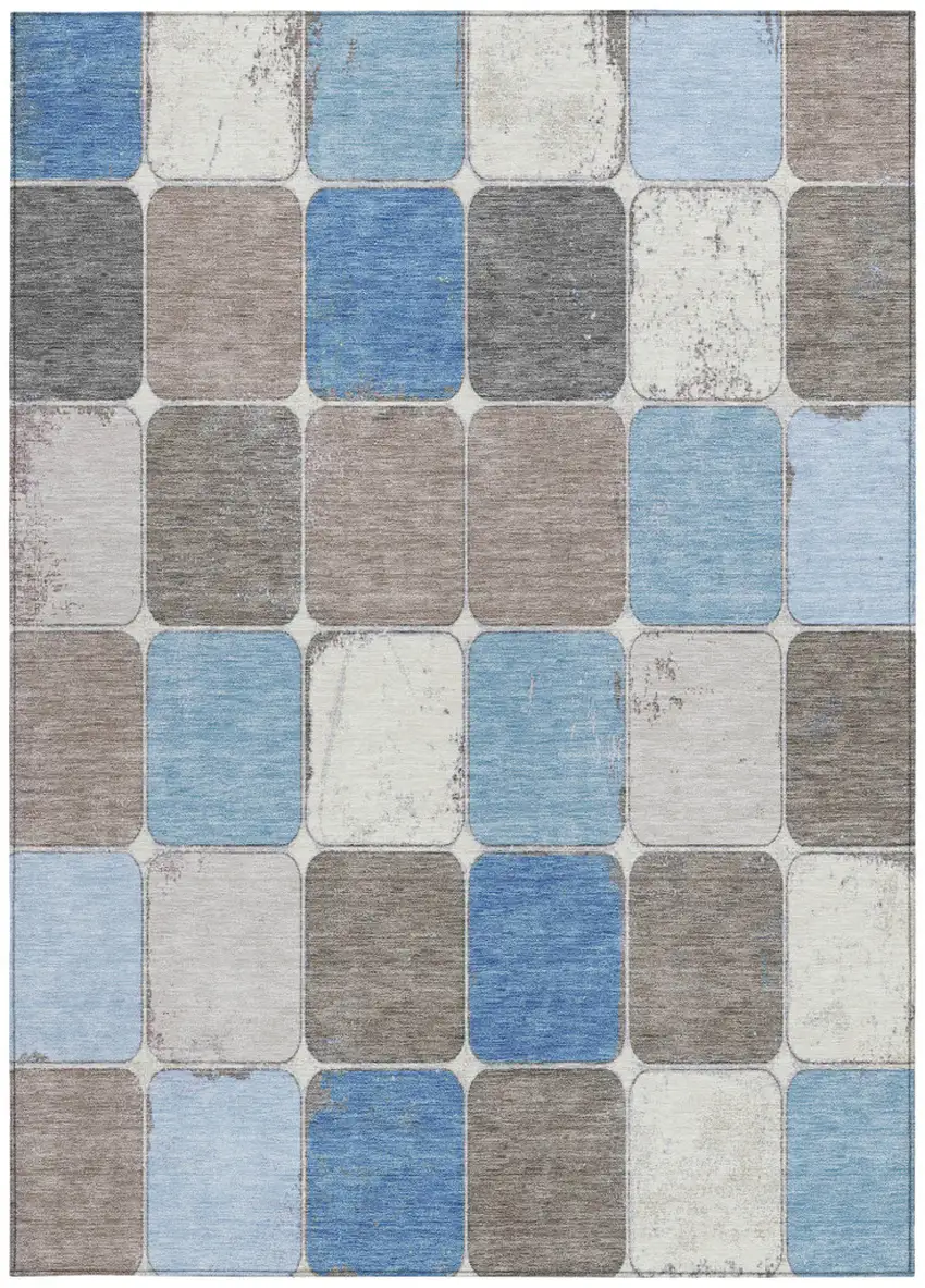 Blue And Gray Geometric Washable Indoor Outdoor Area Rug Photo 3