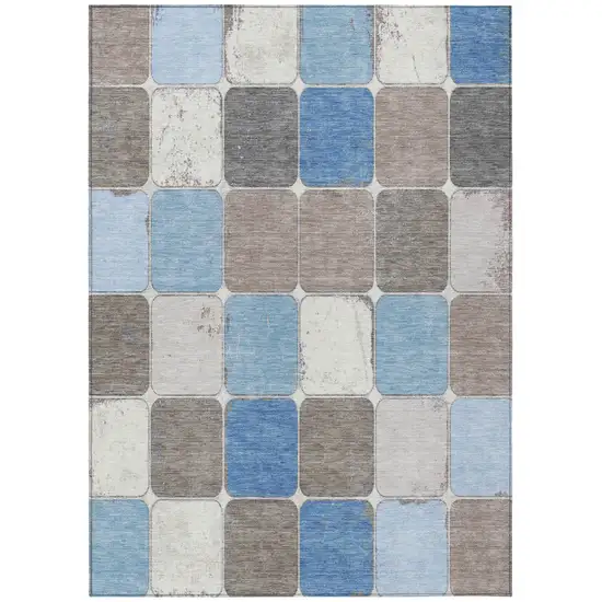 Blue And Gray Geometric Washable Indoor Outdoor Area Rug Photo 1