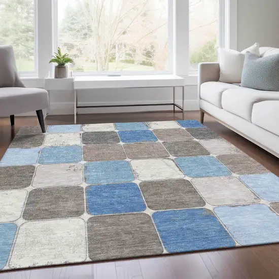 Blue And Gray Geometric Washable Indoor Outdoor Area Rug Photo 8