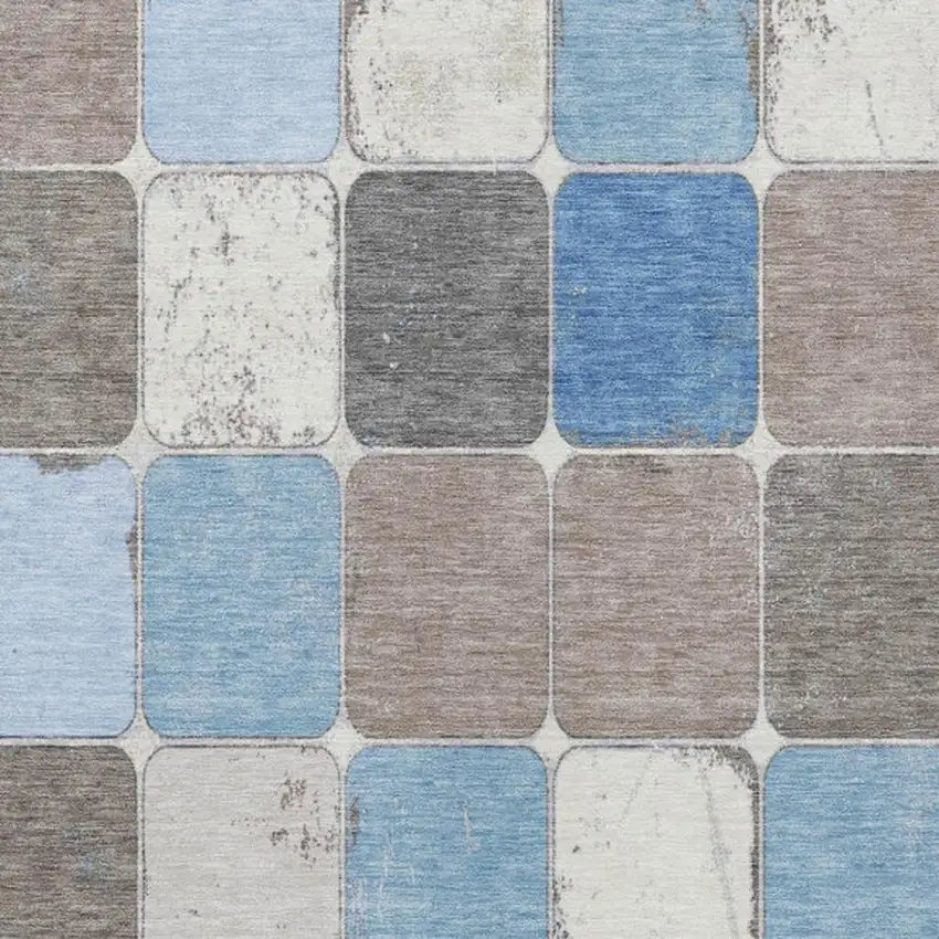 Blue And Gray Geometric Washable Indoor Outdoor Area Rug Photo 3