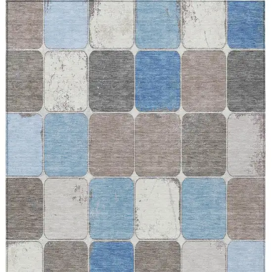 Blue And Gray Geometric Washable Indoor Outdoor Area Rug Photo 4