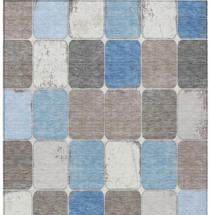 Blue And Gray Geometric Washable Indoor Outdoor Area Rug Photo 4