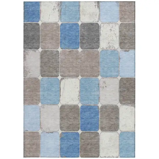 Blue And Gray Geometric Washable Indoor Outdoor Area Rug Photo 3